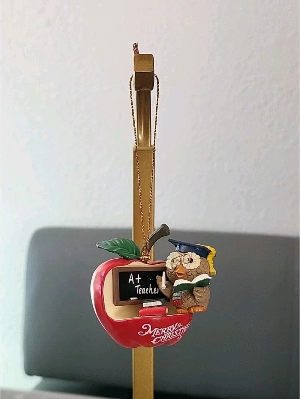 Vtg Christmas Ornament Decoration A+ Teacher Owl Merry Christmas EUC